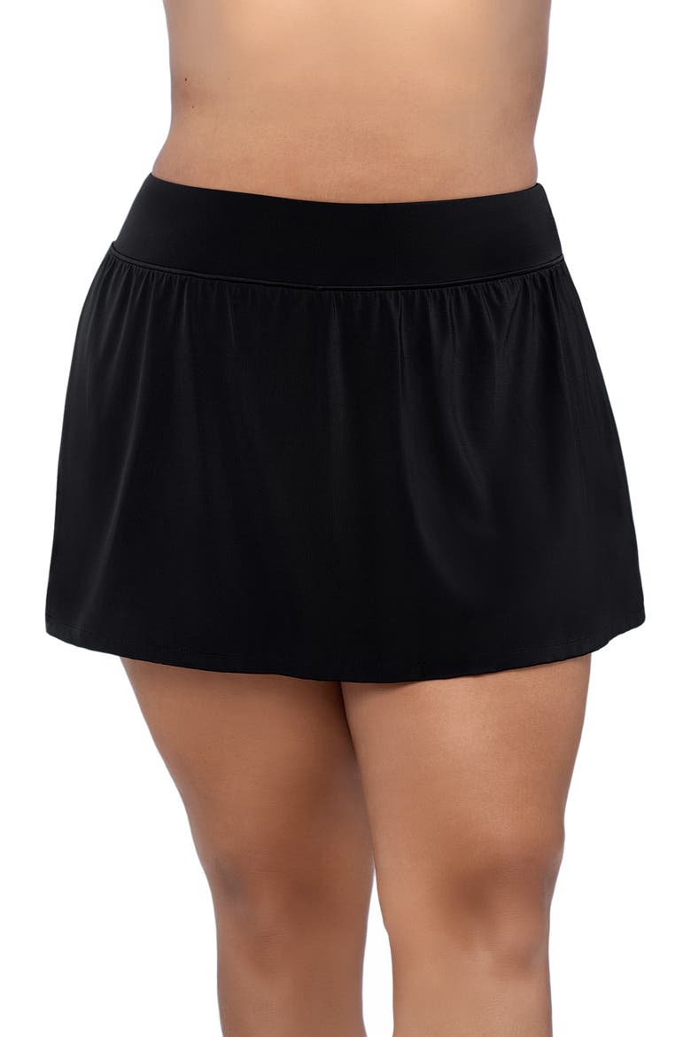Mid-Rise Wide Waistband Control Swim Skort, Main, color, Black