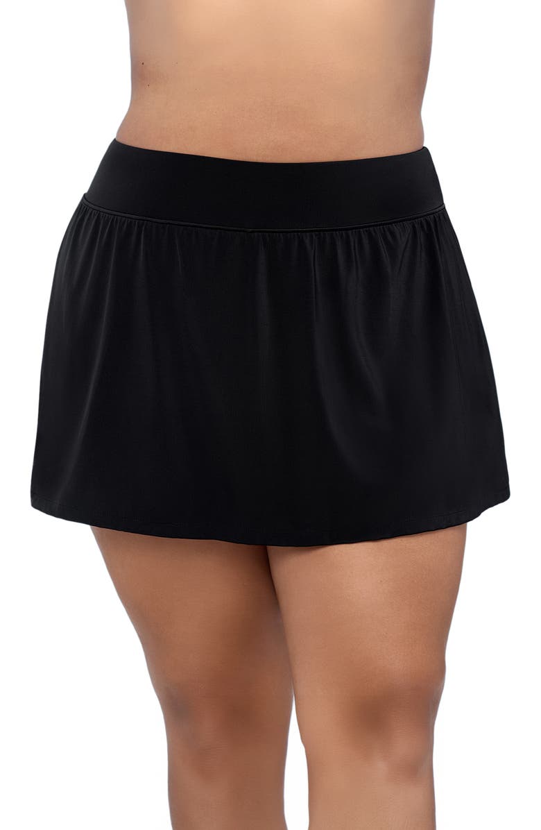 Trimshaper Mid-Rise Wide Waistband Control Swim Skort, Alternate, color, Black