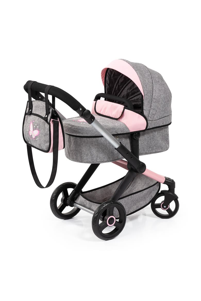 Pram Xeo, Butterfly Grey & Pink For Dolls Up To 20 Inch, Main, color, Multicolored