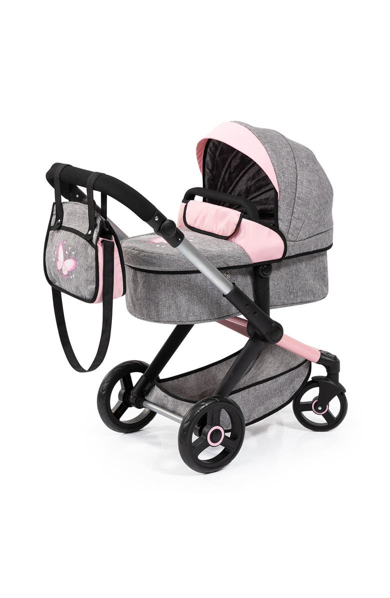 Bayer Design Pram Xeo, Butterfly Grey & Pink For Dolls Up To 20 Inch, Main, color, Multicolored