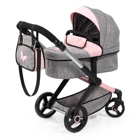 Pram Xeo, Butterfly Grey & Pink For Dolls Up To 20 Inch