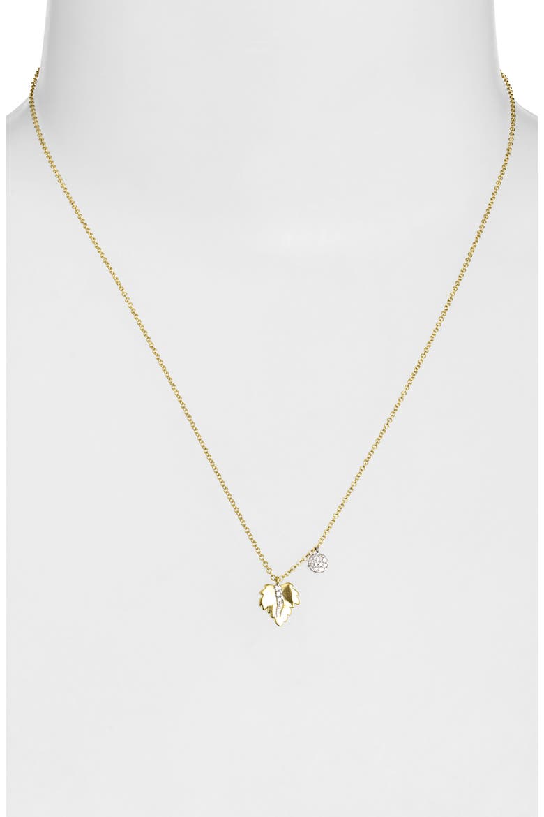 Leaf & Diamond Charm Necklace, Alternate, color, TWO TONED YELLOW GOLD