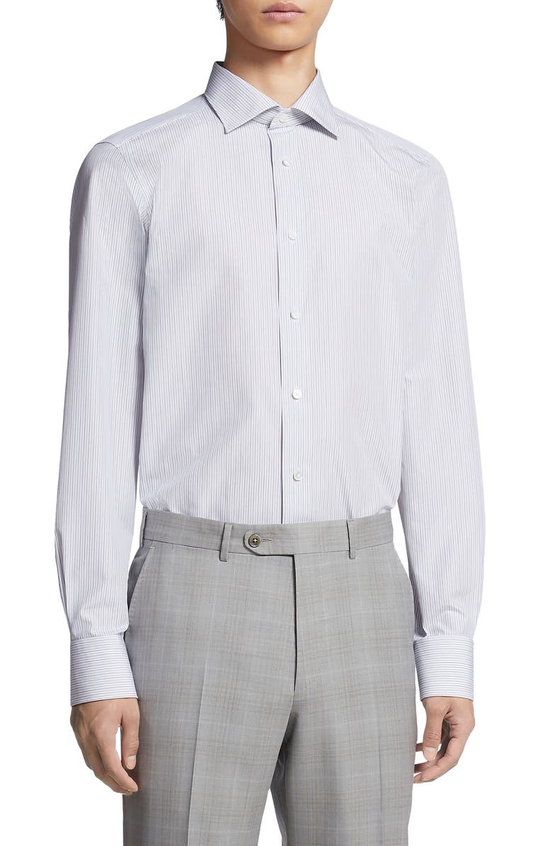 ZEGNA Microstripe Trecapi Cotton Button-Up Shirt, Main, color, 