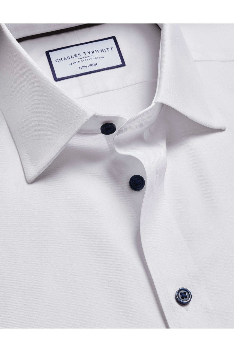 Non-Iron Twill with contrast blue buttons Shirt, Alternate, color, White