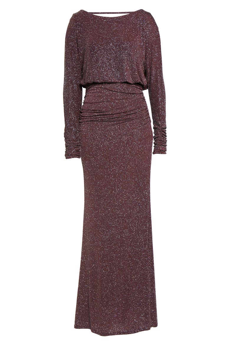 Cowl Back Metallic Long Sleeve Gown, Alternate, color, PLUM