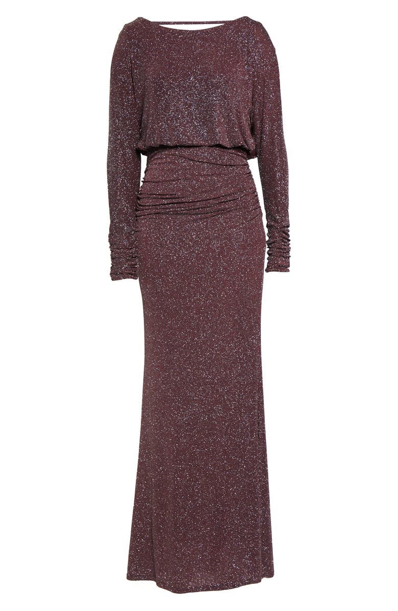 Vince Camuto Cowl Back Metallic Long Sleeve Gown, Alternate, color, 