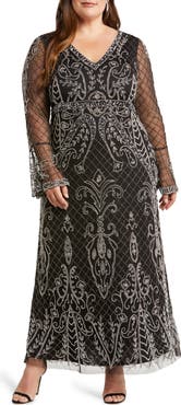 Pisarro Nights Embellished Sheer Long Sleeve Gown