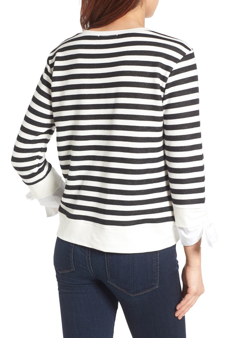 Gibson Tie Sleeve Sweatshirt, Alternate, color, BLACK/ WHITE STRIPE