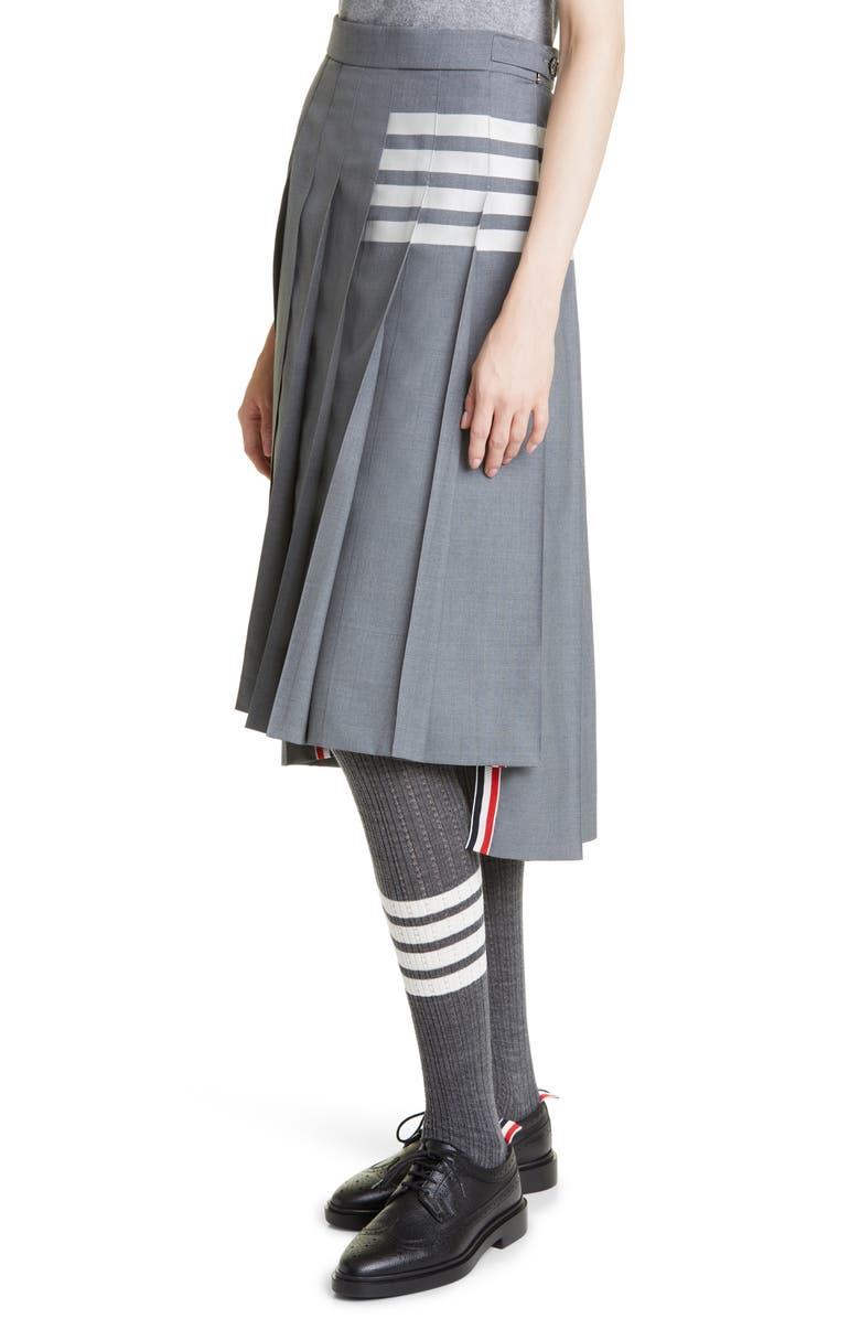 Thom Browne Drop Back Pleated Wool Skirt, Alternate, color, Medium Grey