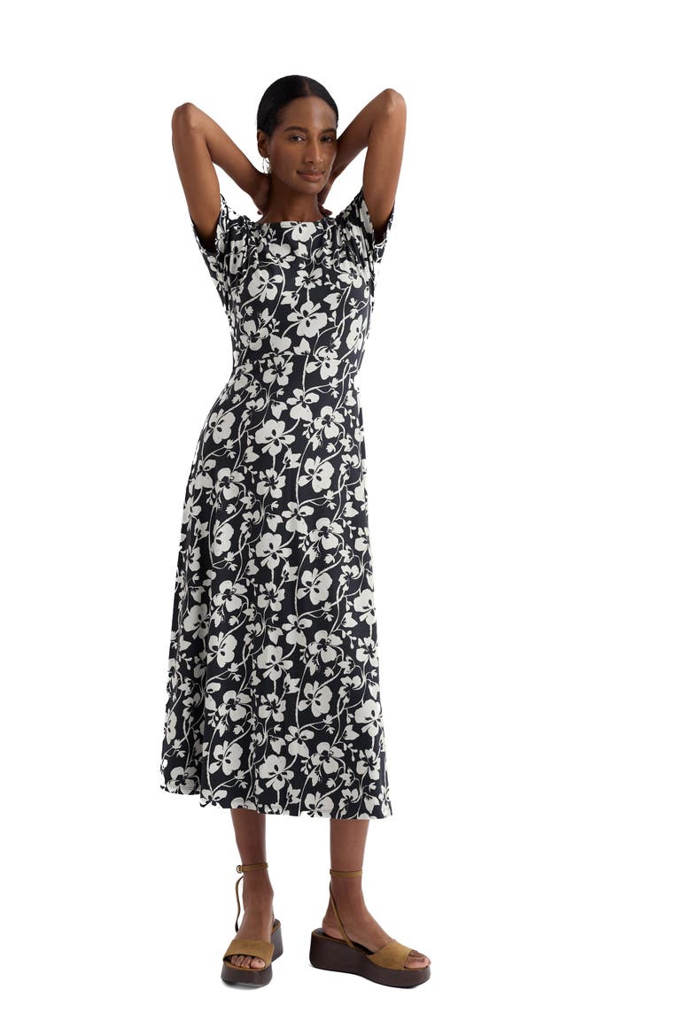 Mirva Floral Stretch Organic Cotton Jersey Midi Dress, Alternate, color, MALLOW VINE INKWELL