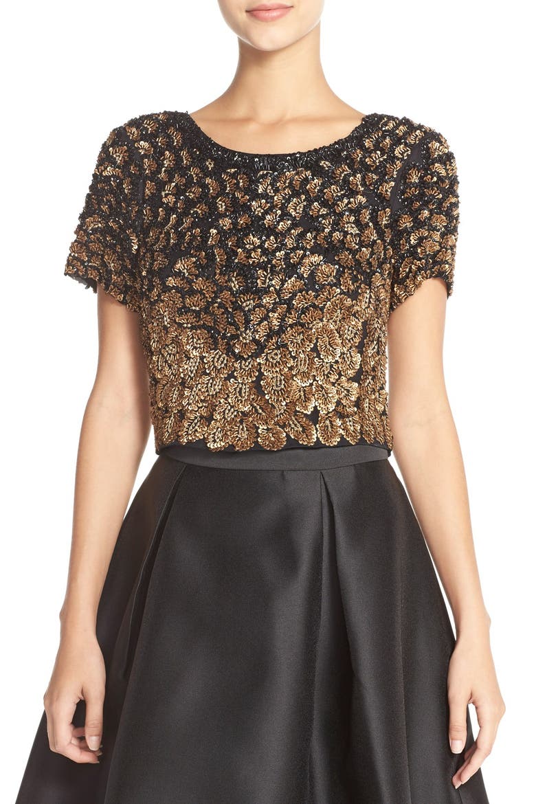 'Chrissy' Embellished Silk Top, Main, color, BLACK