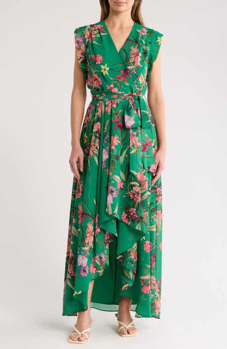 Eliza J Floral Burnout Long Sleeve High-Low Cocktail Dress Eliza J Floral Burnout Long Sleeve High-Low Cocktail Dress