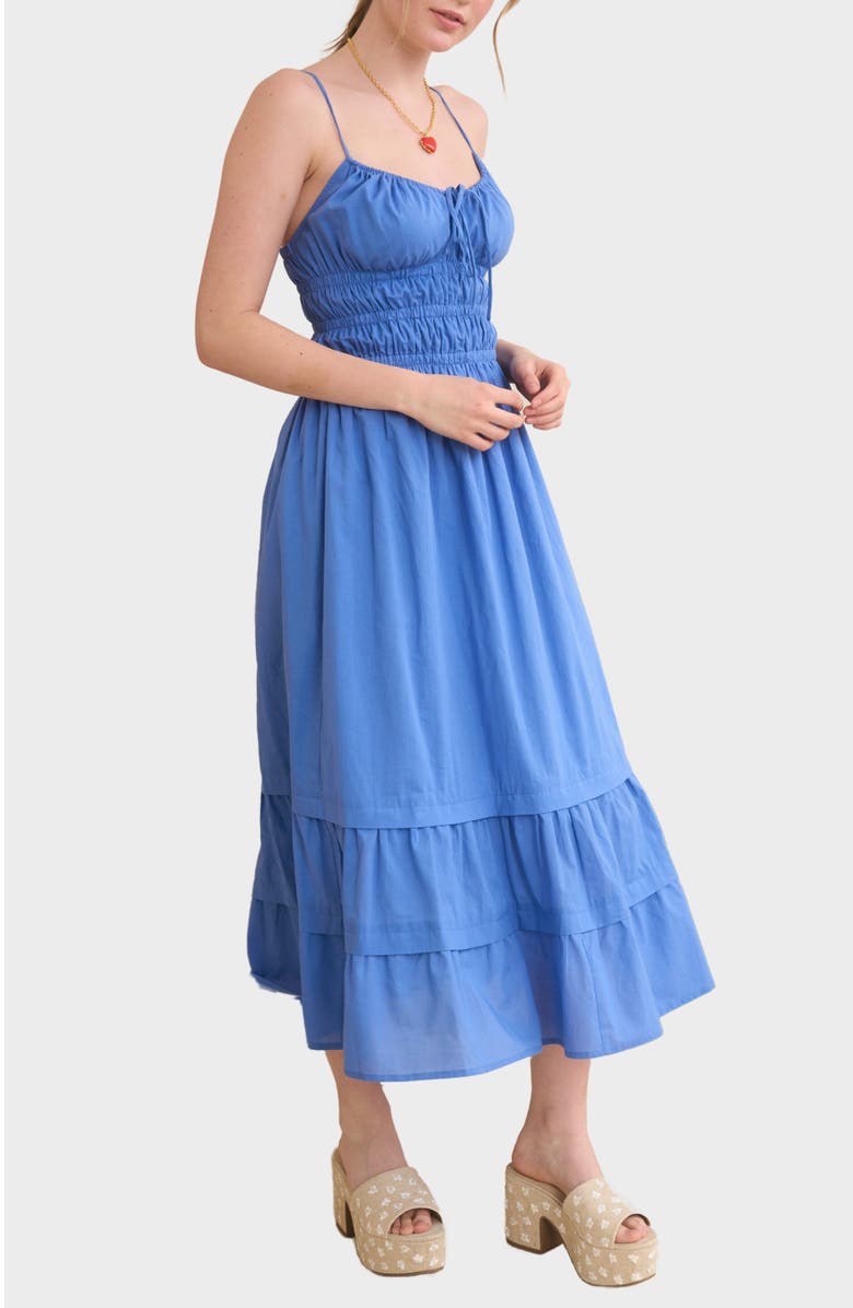 Blu Pepper Smocked Open Back Cotton Maxi Dress, Alternate, color, Medium Blue