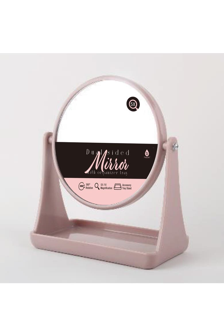 Dual Side Mirror With Organizer Tray, Main, color, Pink