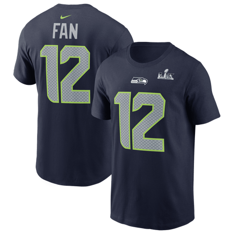 Men's Nike 12s College Navy Seattle Seahawks Super Bowl LX Patch Name & Number T-Shirt