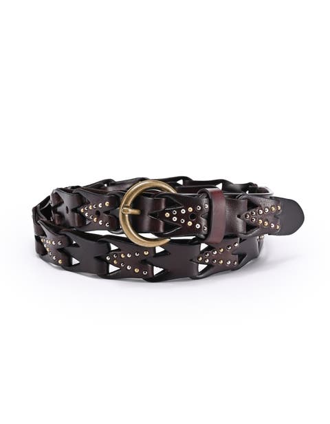Oranda Genuine Leather Woven Studded Statement Belt