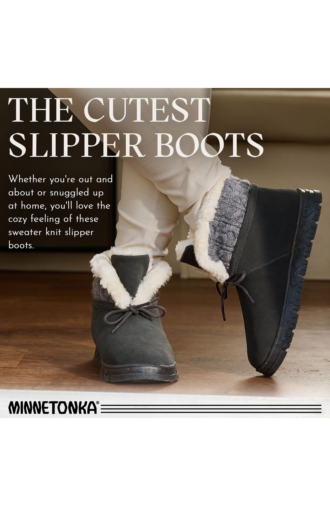 Minnetonka Norean Faux Fur Lined Slipper Bootie, Alternate, color, Charcoal