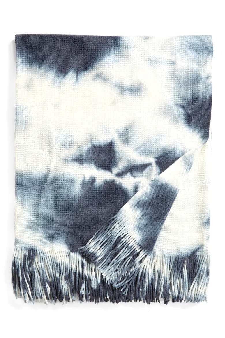 Green Leaf Art Tie Dye Throw, Main, color, MOOD INDIGO
