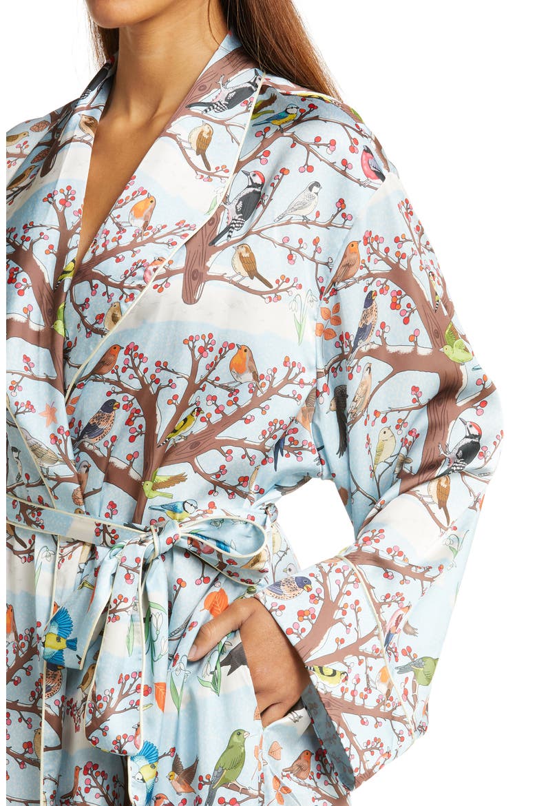 Winter Birds Long Robe, Alternate, color, BLUE