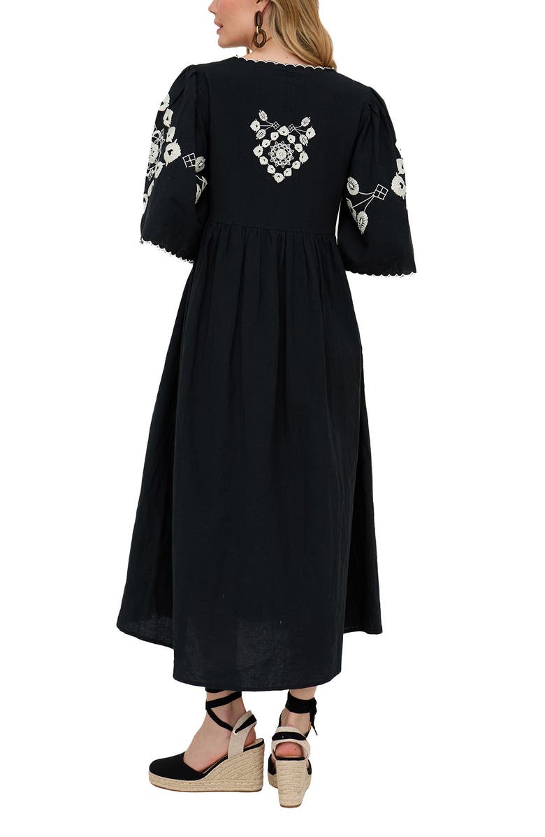 Raffya Arianna V- Neck Embroidered Maxi Dress, Alternate, color, Black