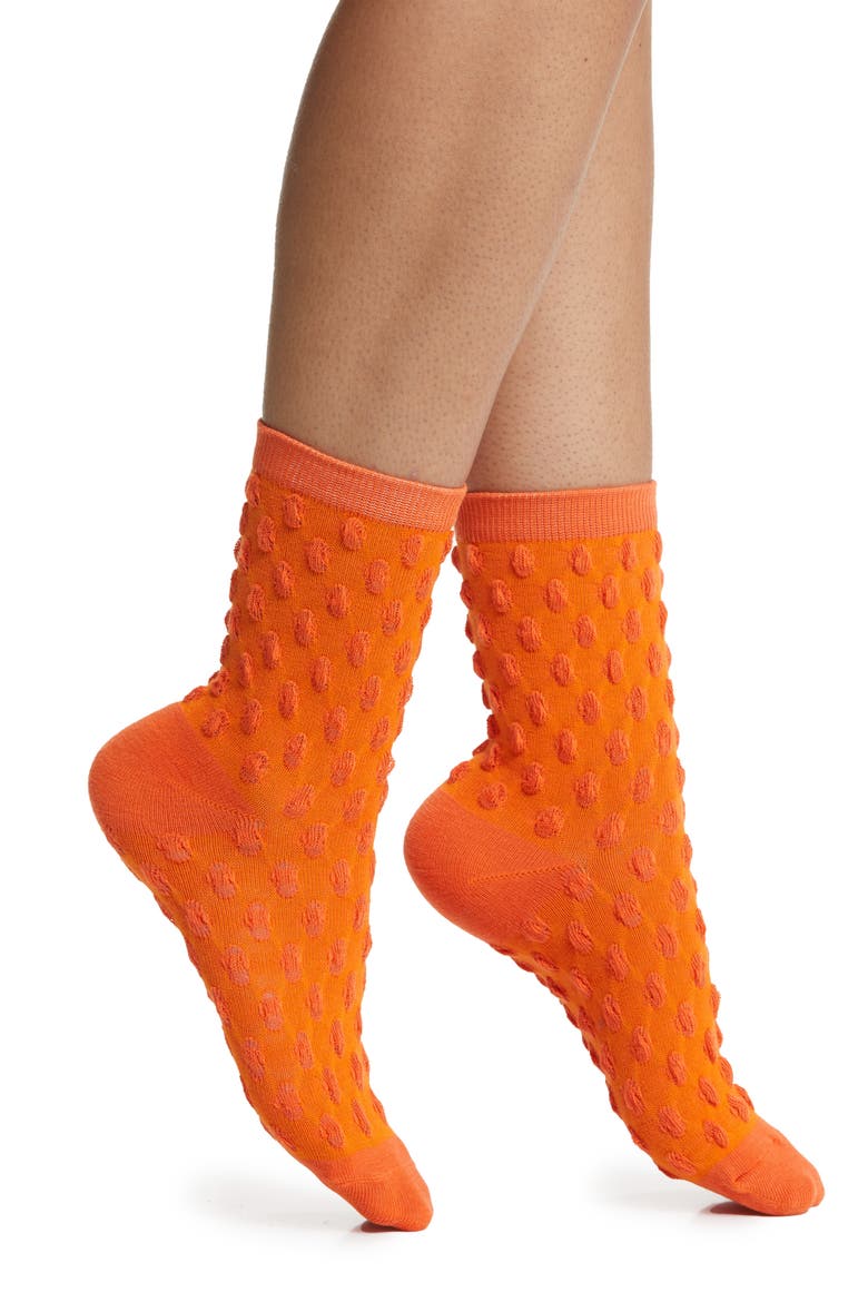 Dot Texture Crew Socks, Main, color, ORANGE