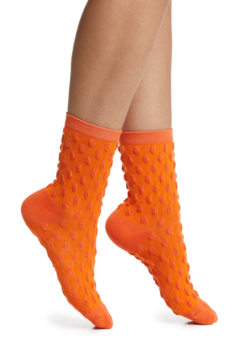 HIGH HEEL JUNGLE Dot Texture Crew Socks, Main, color, Orange