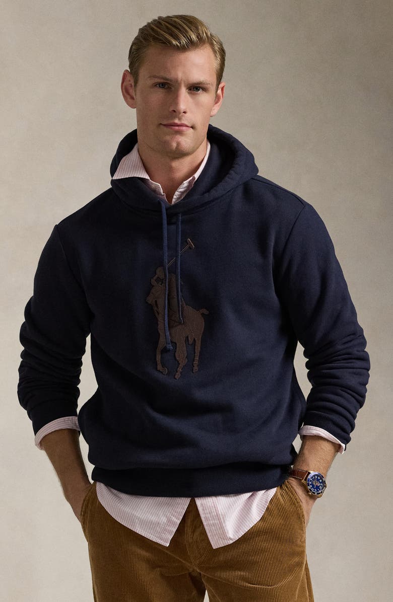 Polo Ralph Lauren Leather Logo Fleece Hoodie, Alternate, color, 