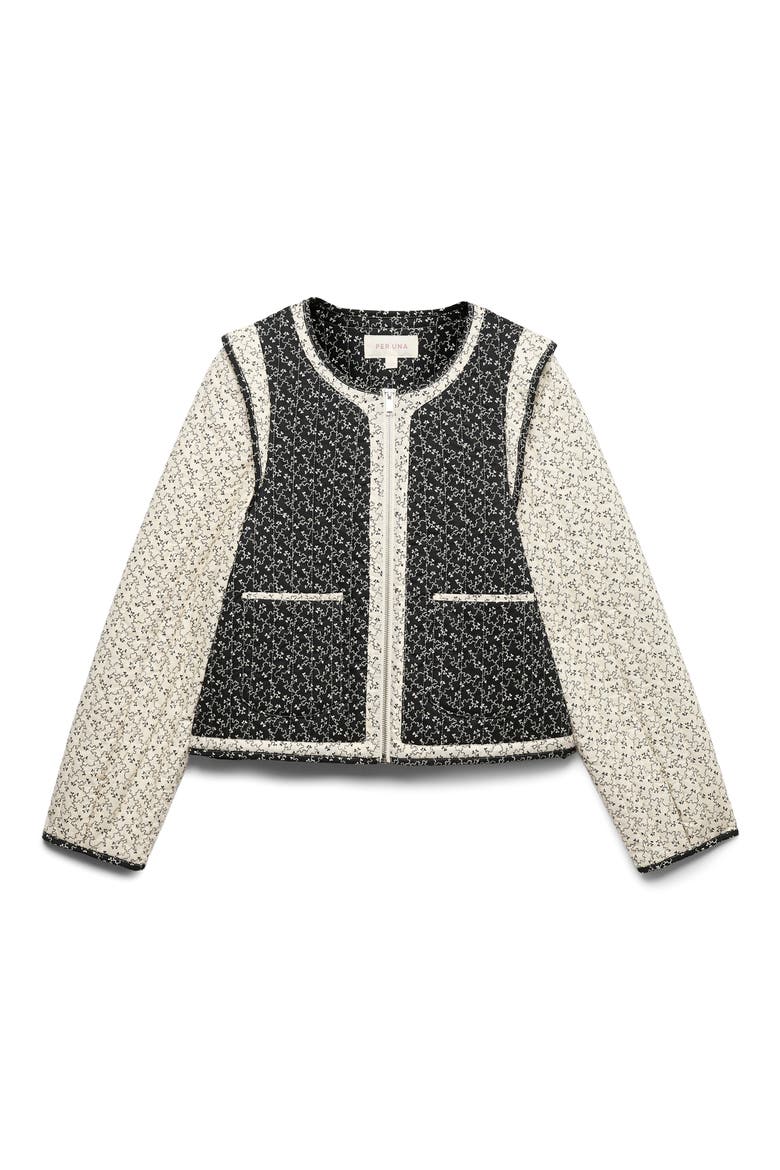 Mono Print Quilted Crop Jacket, Alternate, color, ECRU BROWN/ MULTI