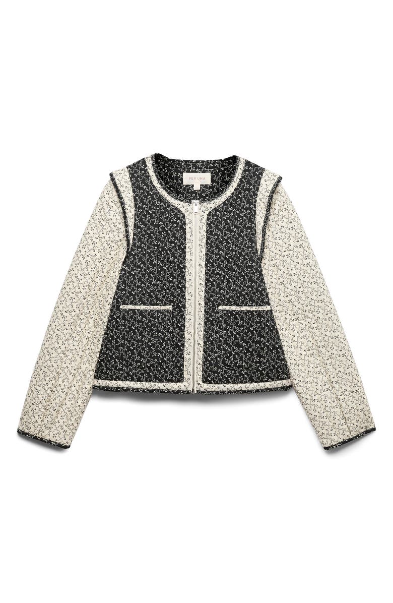 PER UNA BY M&S Mono Print Quilted Crop Jacket, Alternate, color, Ecru Brown/ Multi