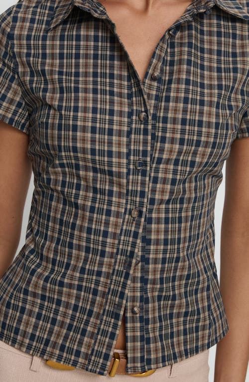 Princess Polly Lift Off Plaid Cotton Button-up Shirt In Blue