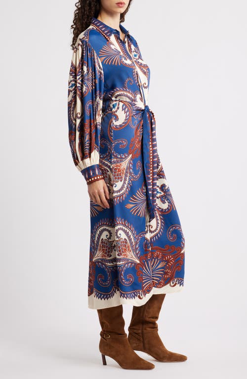 Farm Rio Blue Arabesque Scarf Lenzing Ecovero Viscose Midi Dress In Multi