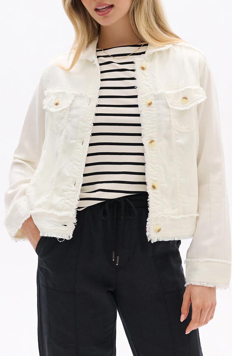Hatley Fringe Detail Trucker Jacket, Main, color, Whisper White