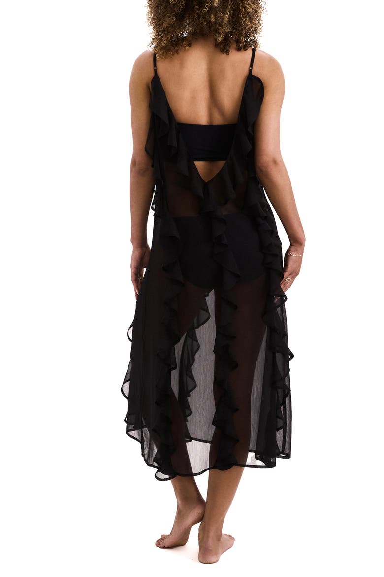 Ruffle Sheer Cover-Up Midi Dress, Alternate, color, BLACK