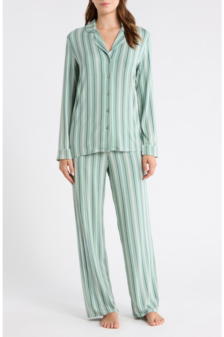 Moonlight Eco Knit Pajamas, Main, color, TEAL VARIGATED STRIPE