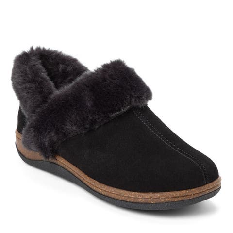 Suede Ankle Boot With Faux Fur Trim Slippers