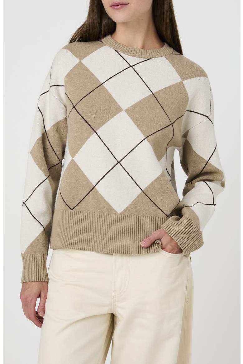 Suzie Striped Crewneck Sweater, Main, color, TAN/ CREAM ARGYLE