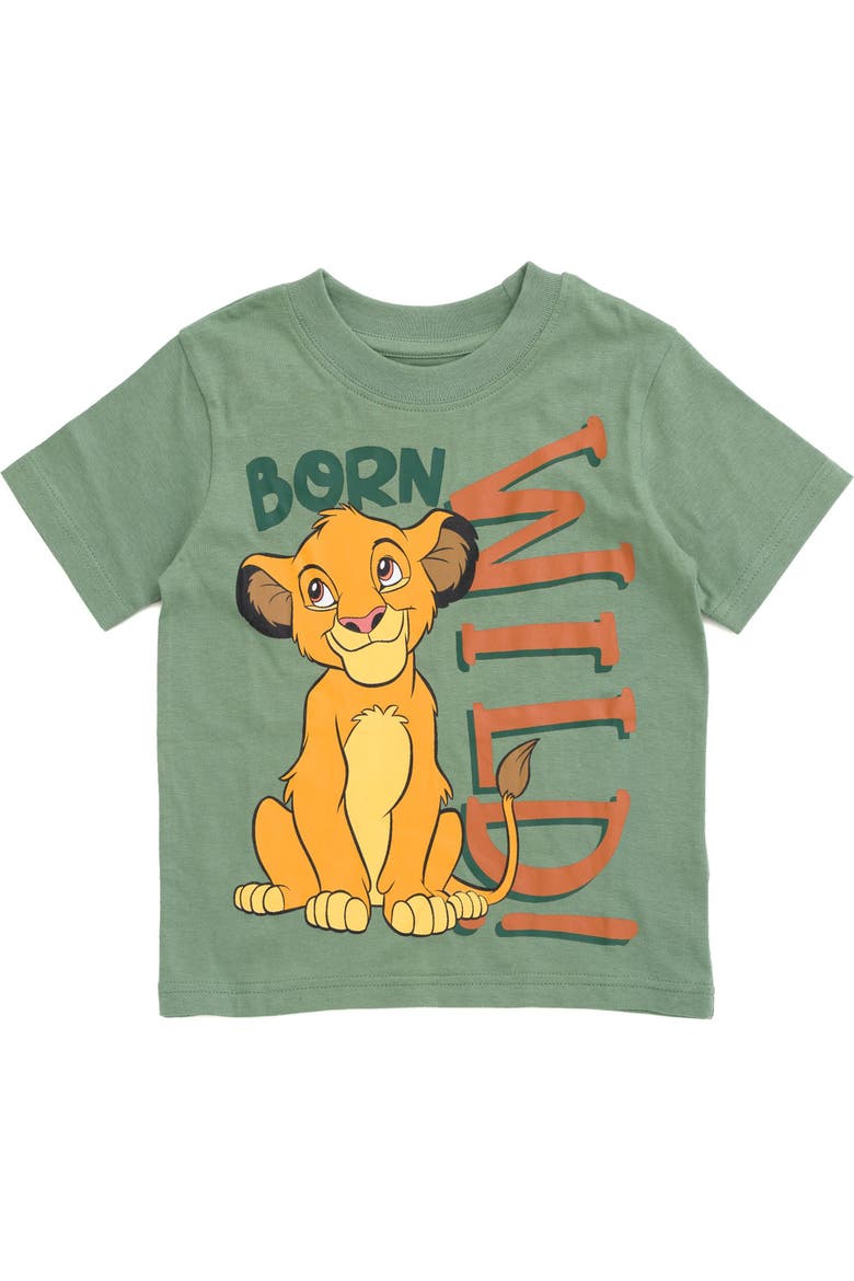 Lion King Simba T-Shirt and Plaid Shorts Set, Alternate, color, Simba Muted Green