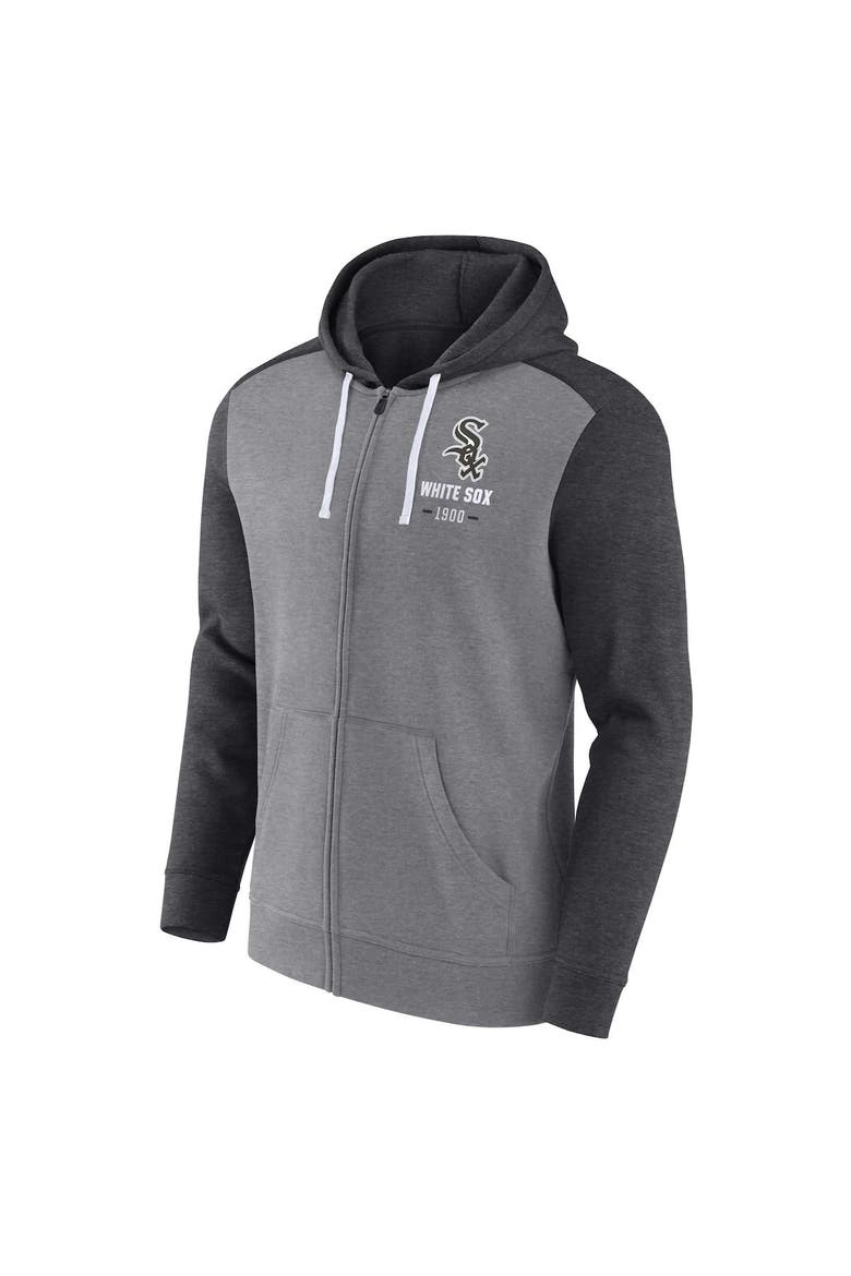 Men's Fanatics Branded Heathered Charcoal/Heathered Gray Chicago White Sox Blown Away Full-Zip Hoodie, Alternate, color, Heather Charcoal