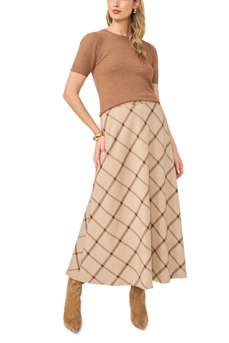 Windowpane Plaid Bias Cut Maxi Skirt, Alternate, color, FALL CAMEL