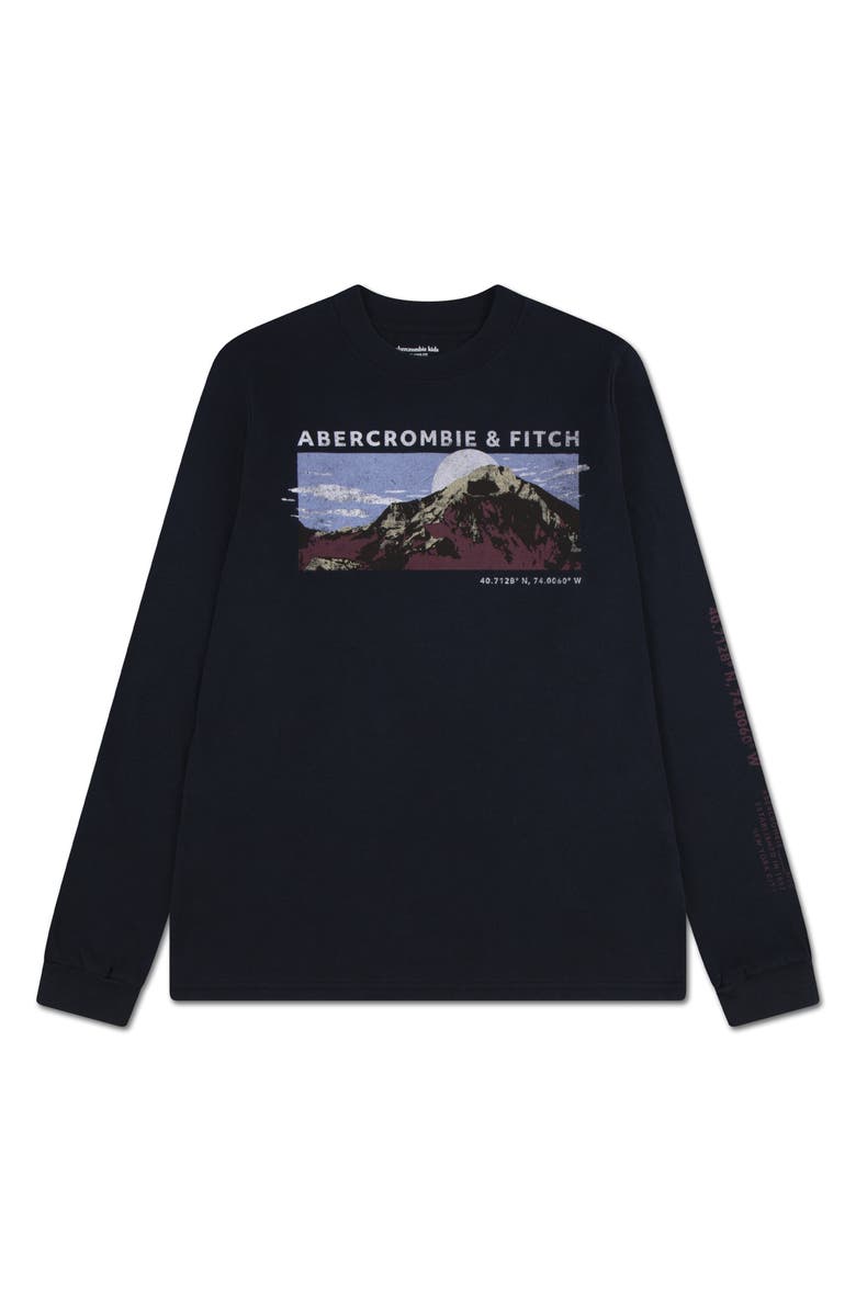 abercrombie kids Kids' Mountain Range Long Sleeve Graphic T-Shirt, Main, color, Anf Anthracite