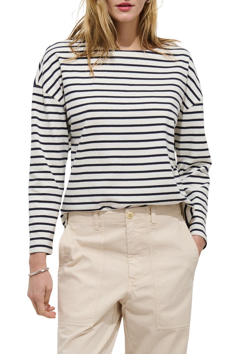 Avignon Stripe Boat Neck Top, Main, color, IVORY/ NAVY