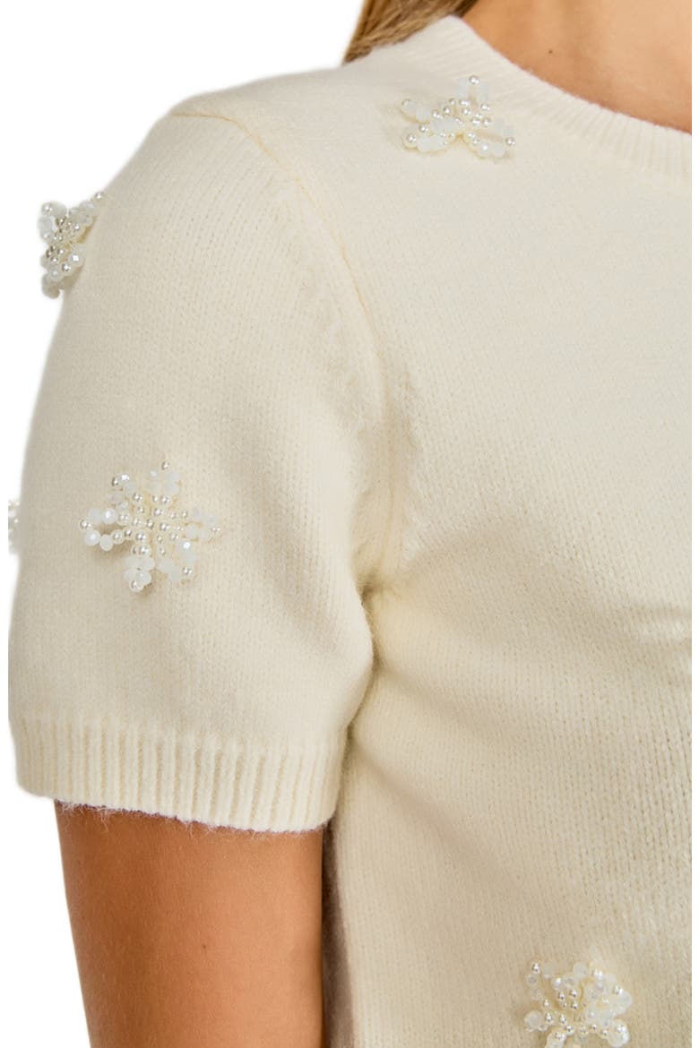 Faux Pearl Trim Short Sleeve Sweater, Alternate, color, CREAM