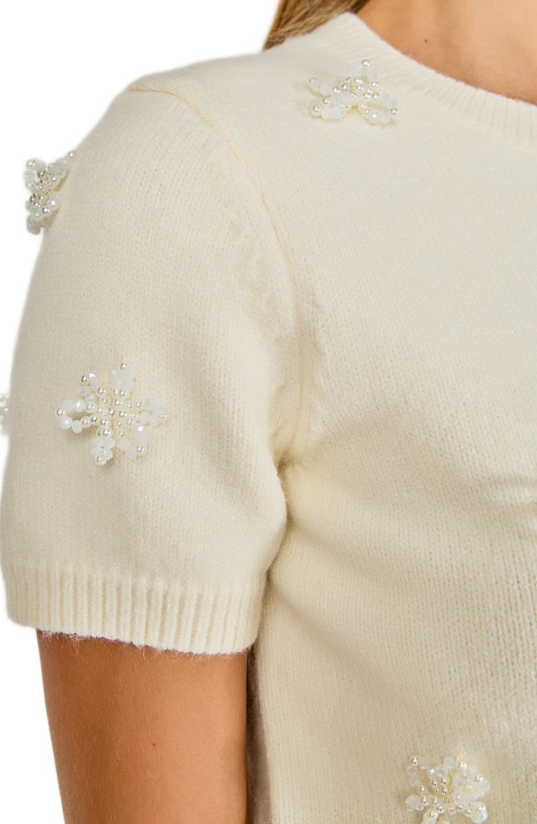 Endless Rose Faux Pearl Trim Short Sleeve Sweater, Alternate, color, Cream
