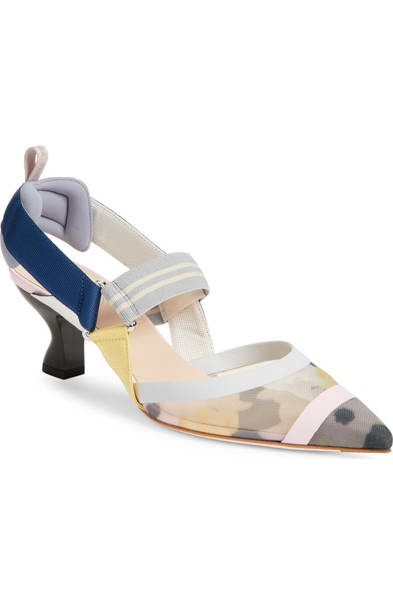 Fendi Colibri Floral Mesh Slingback Pump, Main, color, Grey Multi