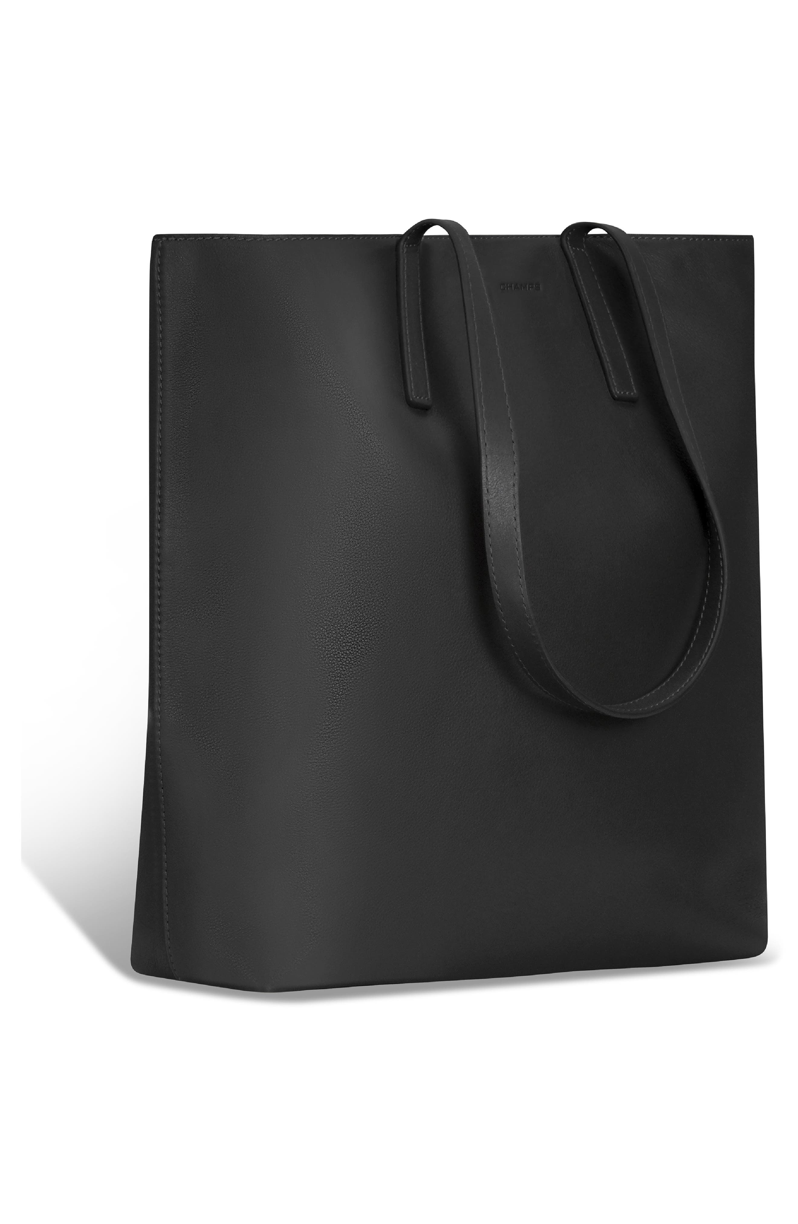 Onyx Leather Vertical Tote, Alternate, color, BLACK