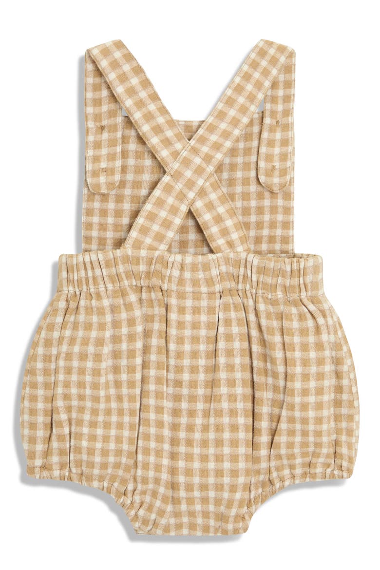Stripe Cotton Shirt, Romper & Hat Set, Alternate, color, BROWN