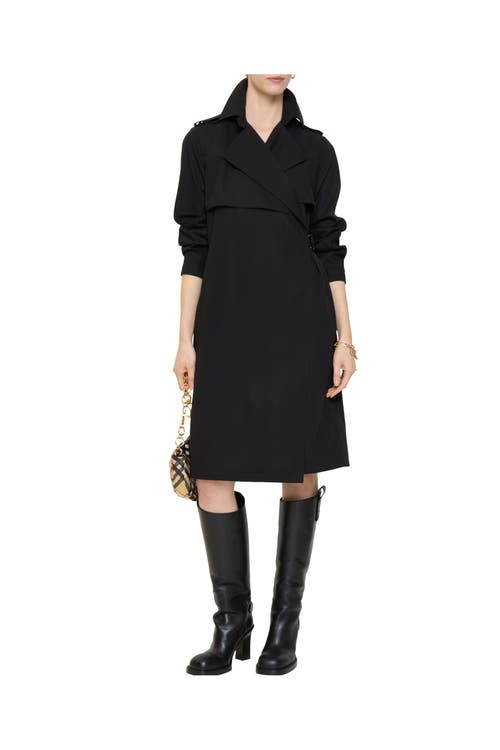 Burberry Wool Trench Dress In Black
