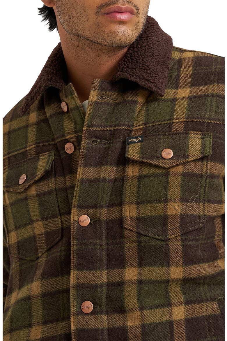 Plaid Jacket with Faux Shearling Collar, Alternate, color, OLIVE PLD