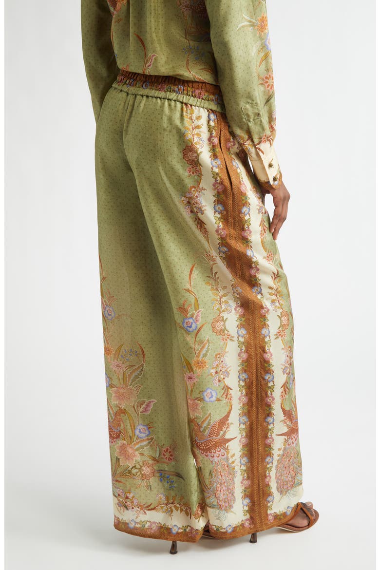 Indra Border Print Relaxed Silk Wide Leg Pants, Alternate, color, KHAKI SCARF FLORAL