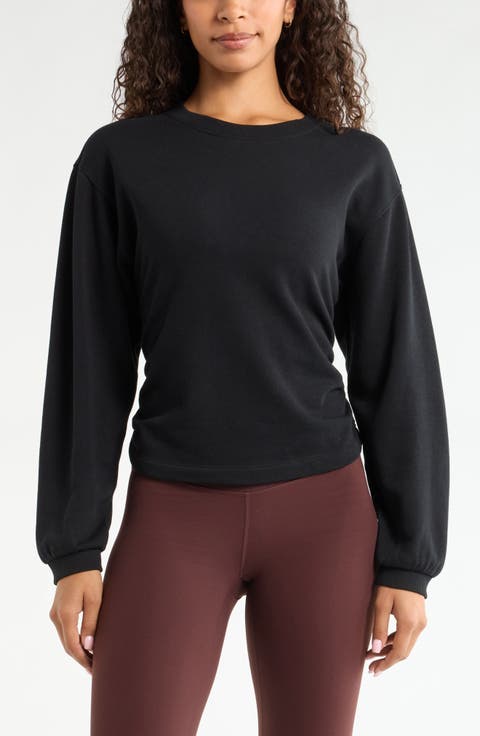 Ruched Side Cotton Blend French Terry Sweatshirt